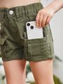 Girls' Cute Casual Green Simple Denim Shorts