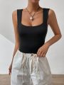 SHEIN EZwear Solid Scoop Neck Tank Bodysuit