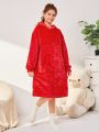 Teen Girl Drop Shoulder Hooded Flannel Nightdress