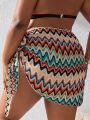 SHEIN Swim BohoFeel Plus Size Knitted Cover Up With Wave Pattern And Tie Detail