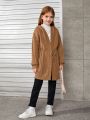 SHEIN Tween Girl Drop Shoulder Drawstring Waist Hooded Cardigan