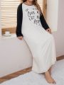 Plus Slogan Graphic Contrast Raglan Sleeve Nightdress