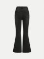 SHEIN Tween Girl's Carbon Black Y2k Style Skinny Flared Jeans