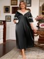 Plus Size Palace Style Simulated Silk & Lace Patchwork Nightgown