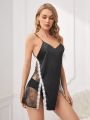 Women's Lace Trimmed Backless Camisole Sleepwear Dress