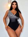 SHEIN Swim Chicsea Gradient Leopard Print Wrap & Tie Design One Piece Swimsuit