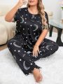 Plus Size Sleepwear Set Printed With Star And Moon