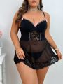 Plus Size Women's Lace Patchwork Underwire Sexy Lingerie Dress With G-String