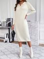 SHEIN Essnce Polo Neck Drop Shoulder Sweater Dress