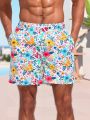 SHEIN Men'S Floral Print Beach Shorts With Diagonal Pockets