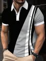 Manfinity Homme Men's Simple Color Block Short-sleeved Polo Shirt With Turn-down Collar