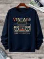 Men's Large Size Text Print Crew Neck Casual Sweatshirt