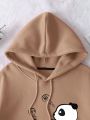 Plus Panda Print Kangaroo Pocket Drawstring Thermal Lined Hoodie