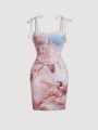 SHEIN MOD Figure Graphic Contrast Lace Cami Dress