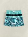 Teenage Boys' Plant Print Drawstring Swim Shorts