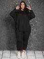 SHEIN CURVE+ Women's Plus Size Solid Color Drawstring Hooded Two Piece Set