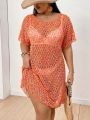 SHEIN Swim Basics Plus-Size Hollow Out Knitted Cover Up