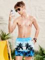 SHEIN Teenage Boys Coconut Tree Printed Casual Vacation Style Swimming Trunks