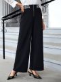 EMERY ROSE Houndstooth Panel Zipper Front Wide Leg Pants