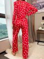 Heart Print Long Sleeve & Pants Pajama Set