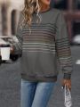 SHEIN LUNE Striped Print Drop Shoulder Sweatshirt