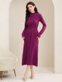 SHEIN Modely Women's Stand Collar Belted Long Sweater Dress