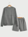 Manfinity Unisex Men's Letter Patched Knitted Casual Sweatshirt And Shorts Set