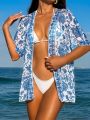 SHEIN Swim BohoFeel Women'S Floral Printed Kimono Cardigan