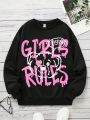 Teen Girl Bear & Slogan Graphic Drop Shoulder Sweatshirt