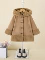 SHEIN Kids Cooltwn Young Girl Contrast Panel Hooded Overcoat