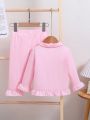 2pcs/Set Baby Girl Ruffle Trim Top And Long Pants Homewear