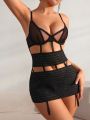 Ladies' Sexy Hollow Out Mesh Splice Lingerie Set