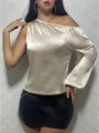 SHEIN SXY Asymmetric Neckline Single Sleeve Satin Blouse