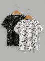 SHEIN Men's Youth Geometric Print T-Shirt Two-Piece Set