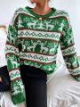 SHEIN LUNE Christmas Deer Pattern Drop Shoulder Sweater