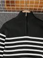 SHEIN Young Boy Striped Pattern Half Zip Sweater