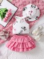 Baby Girl Floral Print Halterneck Top & Tiered Ruffle Hem Skirt Set