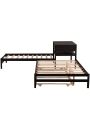 MISSUNNY L-Shaped Full Size and Twin Size Platform Beds with Twin Size Trundle and Drawer Linked with Built-in Rectangle Table,Espresso