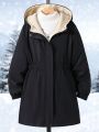 Teen Girl 1pc Elastic Waist Hooded Thermal Lined Coat