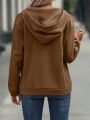 SHEIN LUNE Zipper Front Drop Shoulder Hoodie