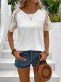 Ladies' Lace Patchwork Short Sleeve T-Shirt