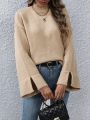 Stand Collar Drop Shoulder Split Sleeve Cuff Sweater