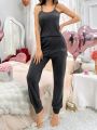 Ladies' Texture Feel Cami Sleepwear Set With Heart Embroidery