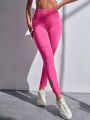 SHEIN Yoga Elegant Cut Out Hem Wide Waistband Sports Leggings With Phone Pocket