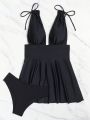 SHEIN Swim Chicsea Ladies' Shoulder Strap Sleeveless Vest Style Bikini Set