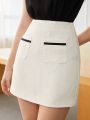 SHEIN BIZwear Women's Plaid Skirt With Double Pockets