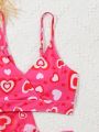 Teenage Girls' Heart Printed Bikini Set, Swimwear