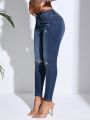 SHEIN SXY Distressed Skinny Jeans With Washed Effect