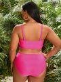 SHEIN Swim Vcay Plus Size Women's Color Block Waist Cut Out Swimwear Set