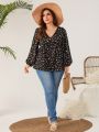 SHEIN VCAY Plus Size Lantern Sleeve Shirt With Small Floral Print